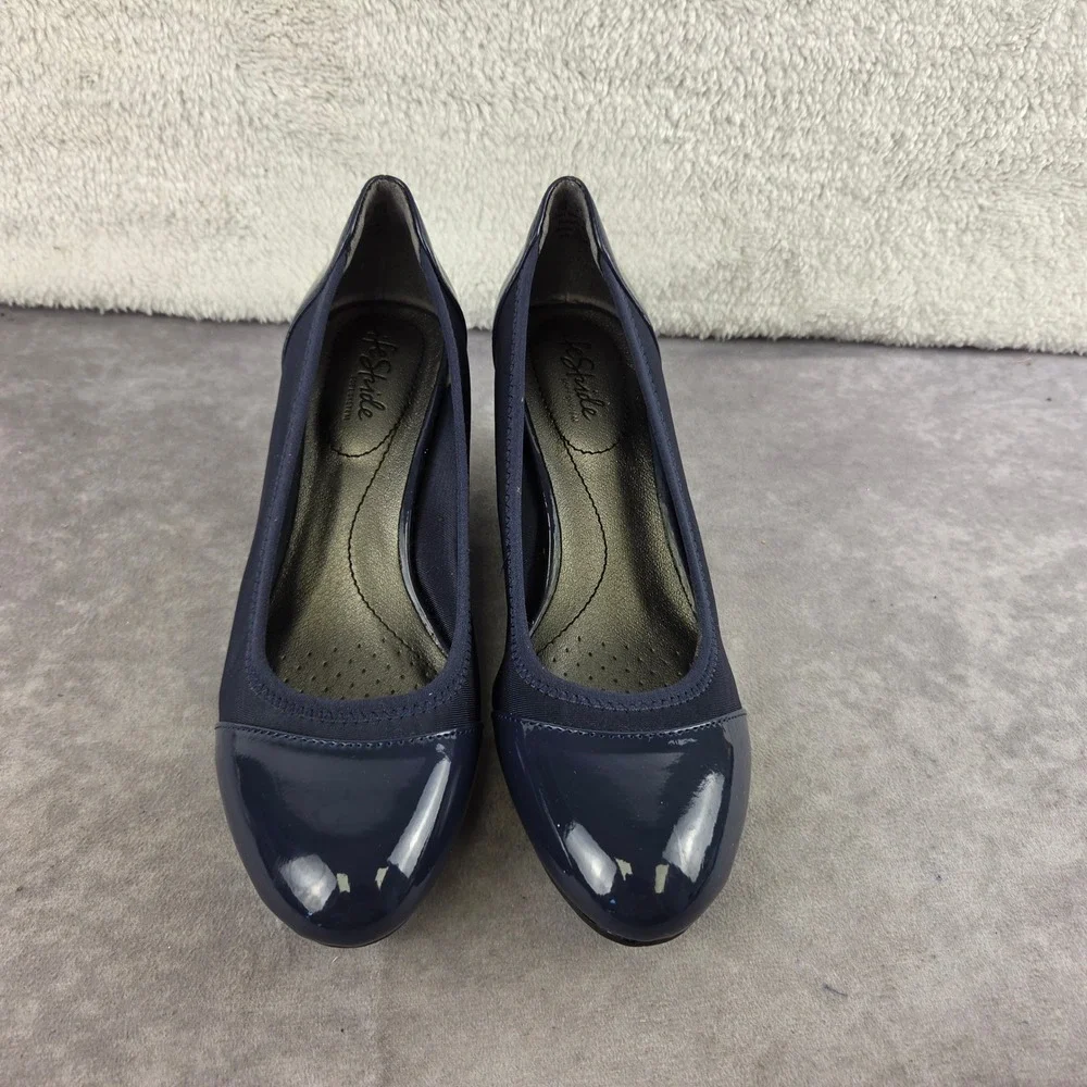 LifeStride Soft System Navy Blue Patent Wedge Pumps Shoes Womens 7M S2163